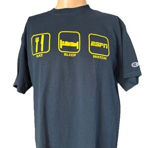 Vintage ESPN Champion Eat Sleep Watch ESPN Navy Blue Shirt Size Large Mens
